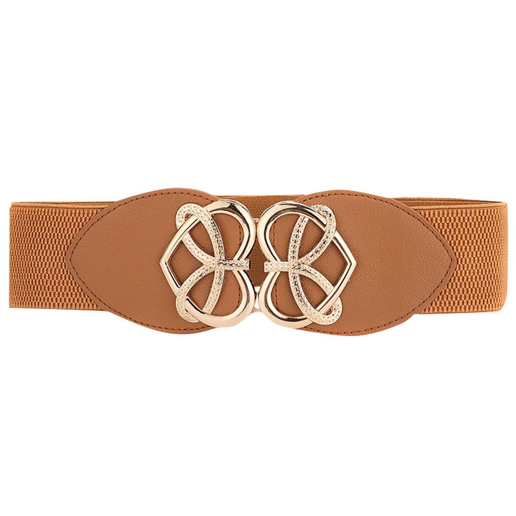 Electomania Ladies Women Stretch Elasticated Waist Belt Gold Buckle With  Love Fashion Especially Designed for Women Suitable for Adults (Camel)
