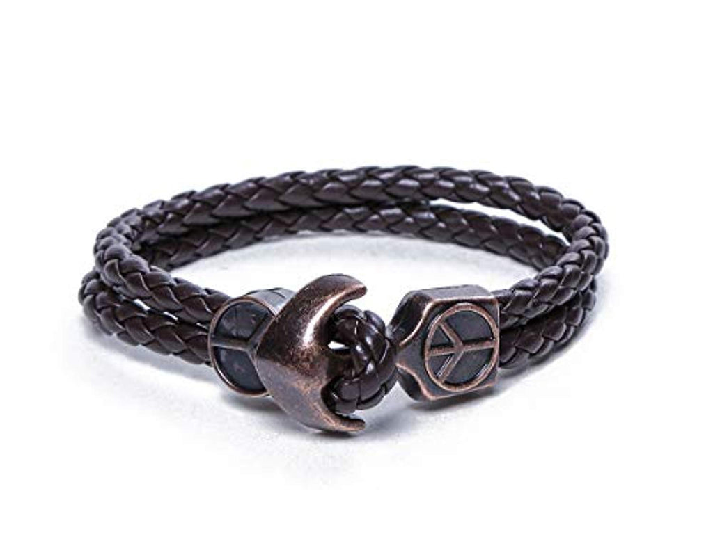 Anchor Leather Ring Wrist Band Strand Bracelet  Men  MARINERSKART