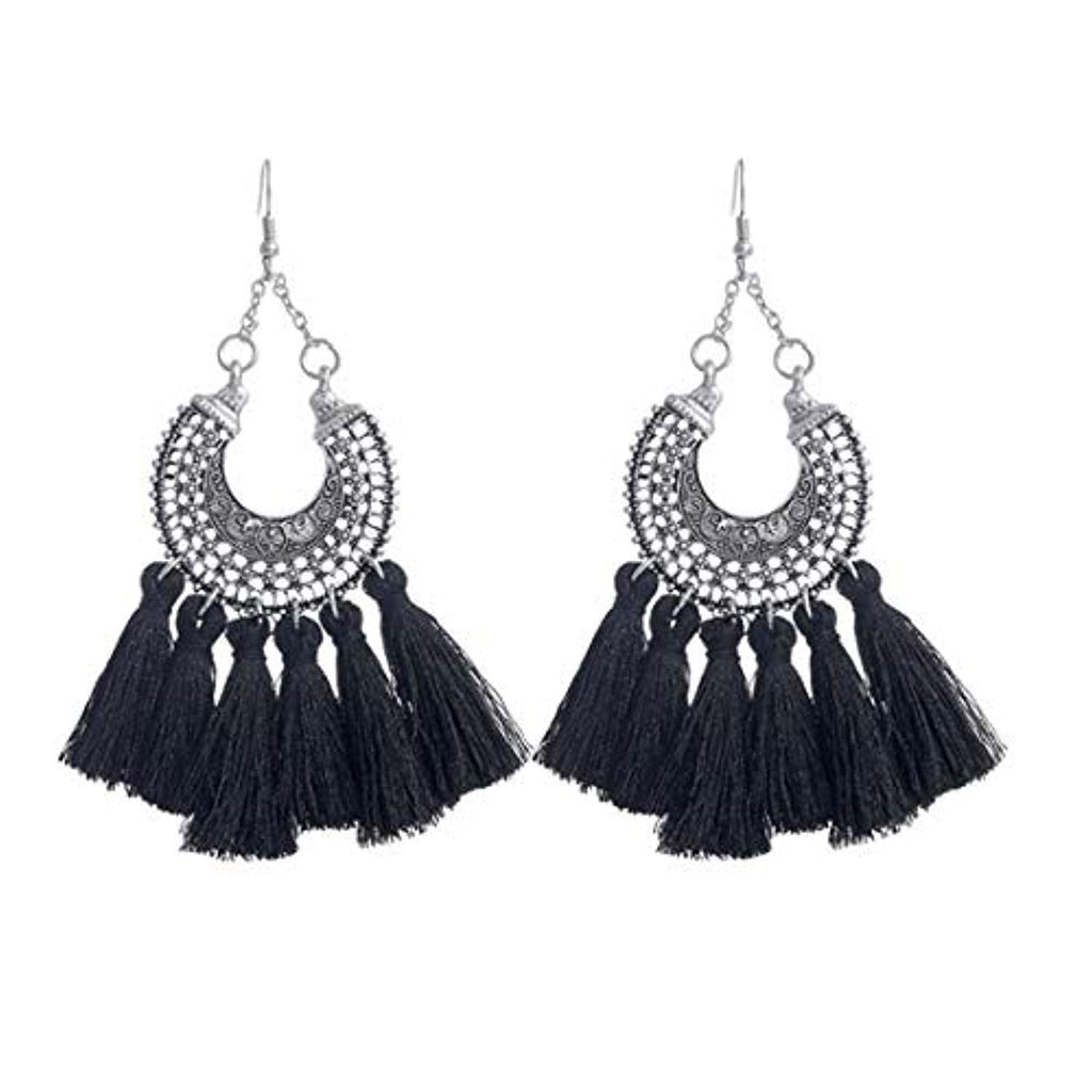 Electomania  Vintage Style Tassel Earrings for Girls and Women (Black)