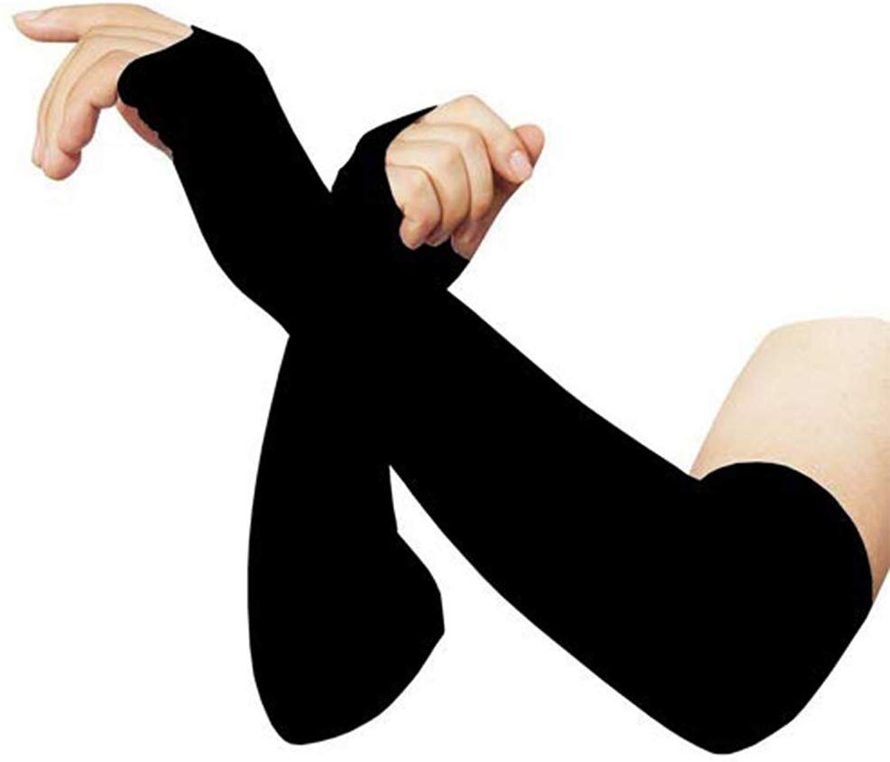 Electomania Fingerless Arm Sleeve With Thumb Hole For All Sport Related Activities UV Protection Sport (Unisex) (Black)1 pair