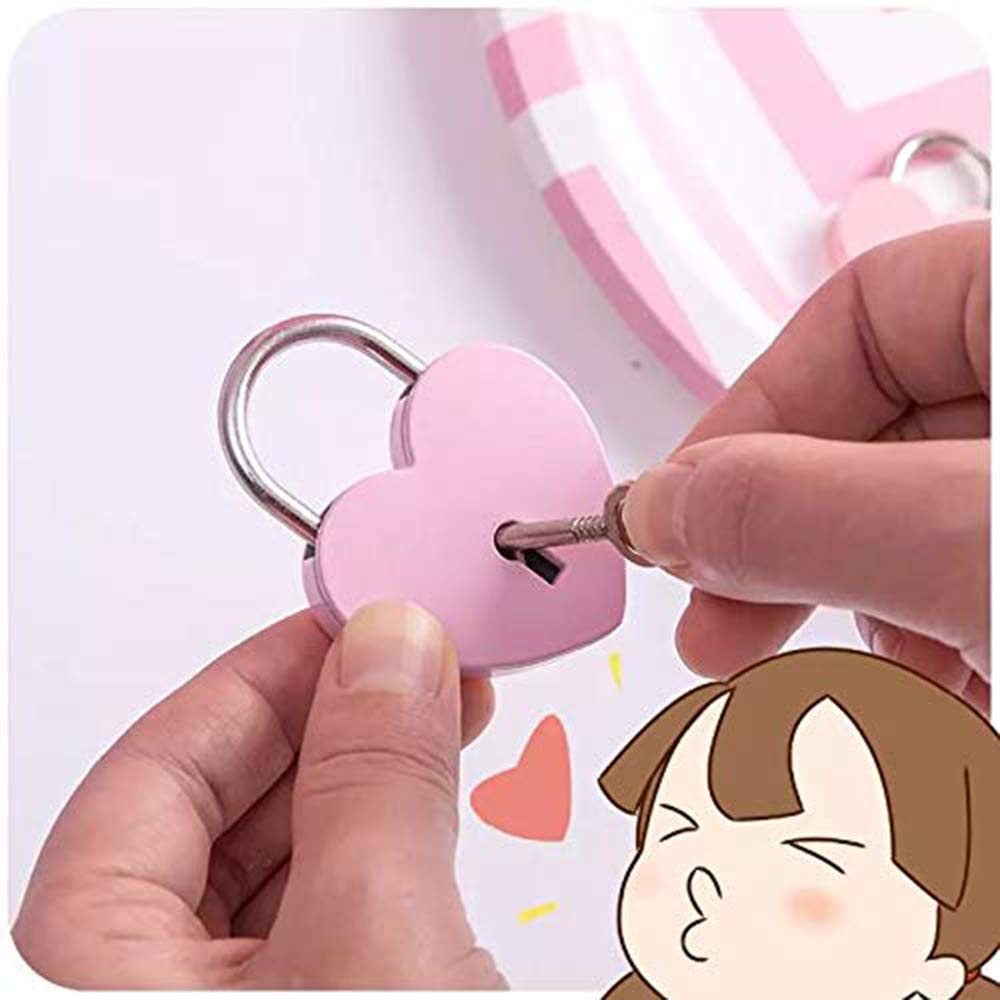 Small Metal Heart Shaped Padlock ,Mini Lock with Key for Jewelry Storage Box Diary Book, Pink 3 Pcs