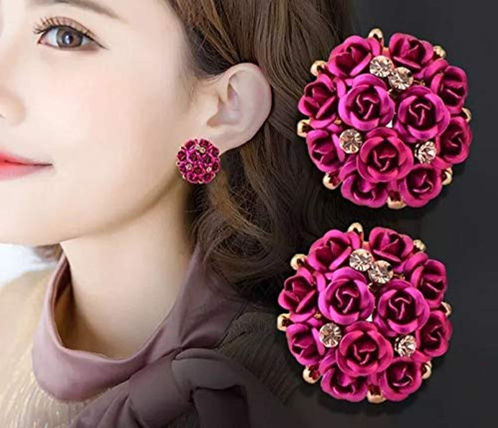 Attractive & Unique handicraft Designer Red Handloom Fabric Round shape stylish  Earrings for Girls & Women. | K M HandiCrafts India