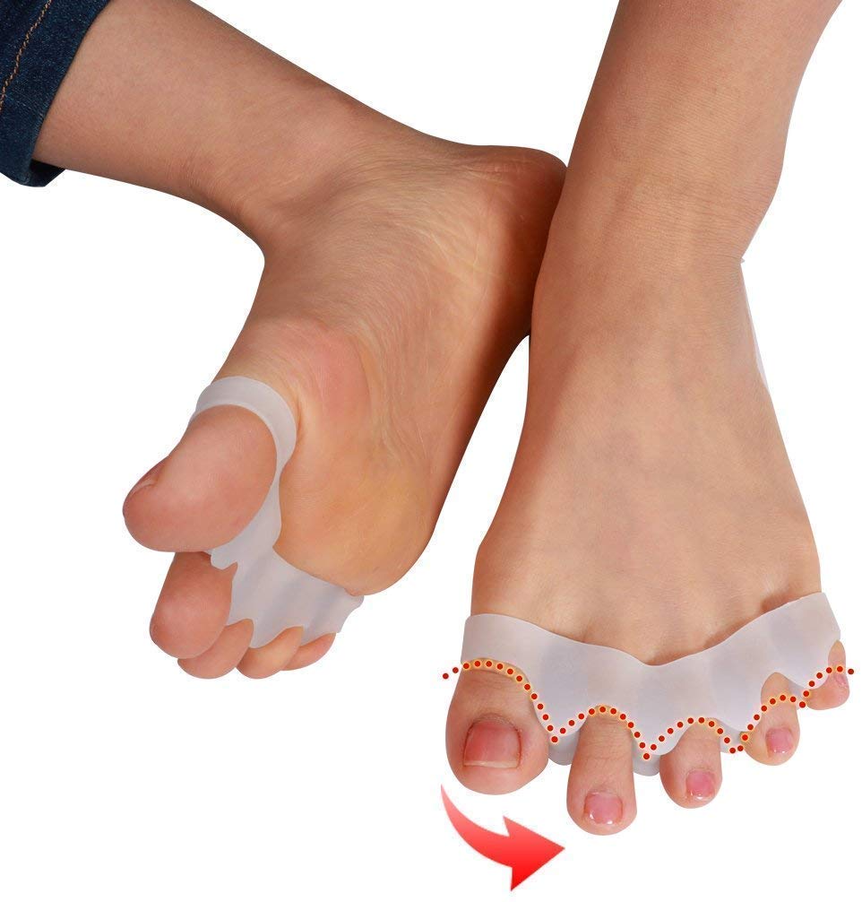 Electomania Soft Elastic Toe Straighteners with 5 Hole Silicone Gel Separators Bunion A Pair (White)