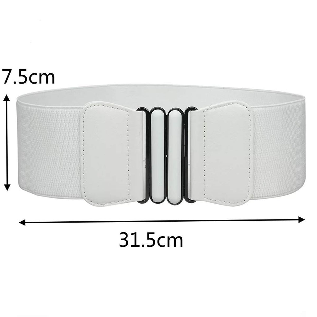 Electomania Ladies Stretch Elasticated Waist Belt Love Heart Gold Buckle  Fashion Design Casual Belts for Jeans Dress (White）