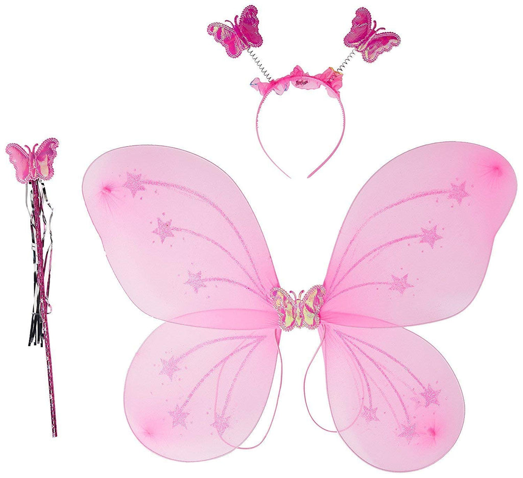 Electomania Fairy Butterfly Wings Costume for Baby Girl Angel for Birthday Party 3 in 1 Set (Pink)